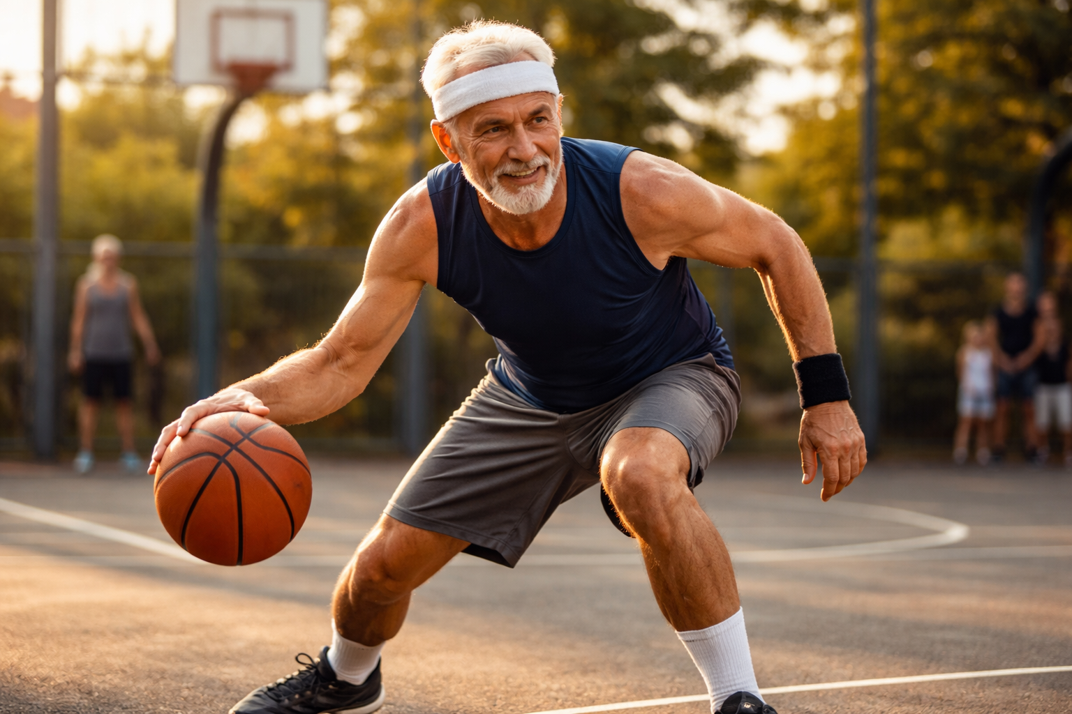 photographic lterer Mann am Basketball spielen-1